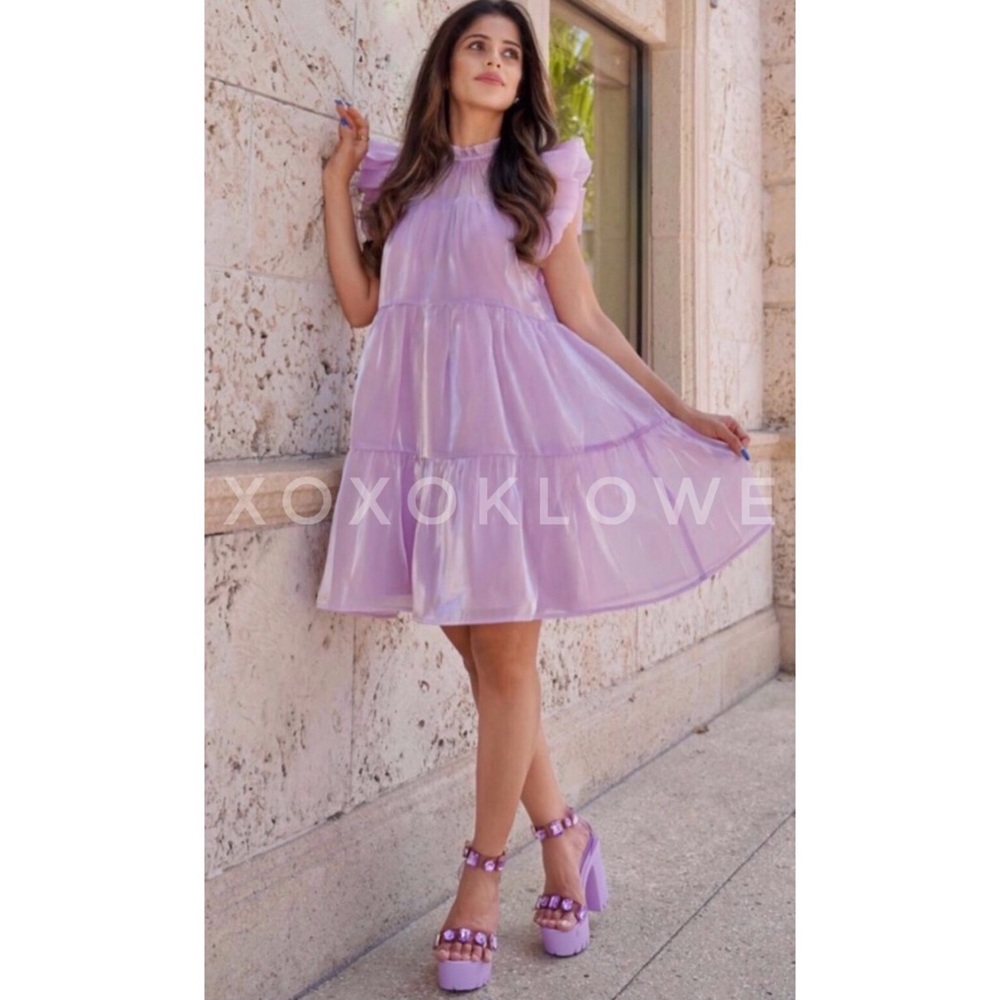 Lavender Boho Iridescent Shimmer Tiered Mini Dress - Picture 5 of 15